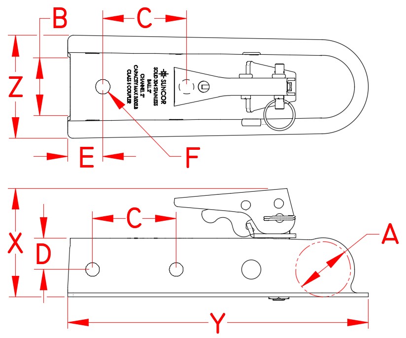 Stainless Steel Trailer Coupler, C0265-4765, C0265-5050, C0265-5075, Specifications